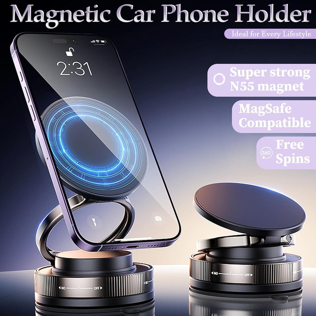 Magnetic Car Phone Mount | Hands-Free Suction Cup Mobile Holder for Car, Gym, Mirror & Shower | Universal Compatibility