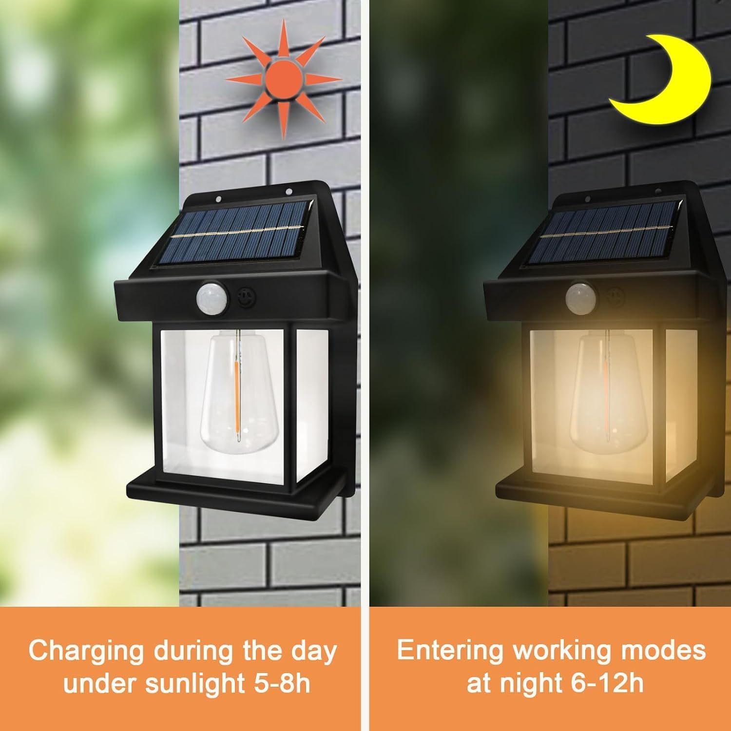 Solar Powered Waterproof Outdoor Wall Light with Motion Sensor | Auto Dusk to Dawn LED Lantern (Warm Yellow)