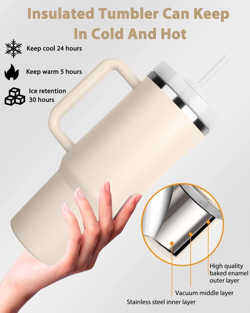 900ml Stainless Steel Insulated Tumbler with Handle & Straw | Double Wall Vacuum Travel Mug | Keeps Drinks Cold 17H & Hot 12H | Sky Blue