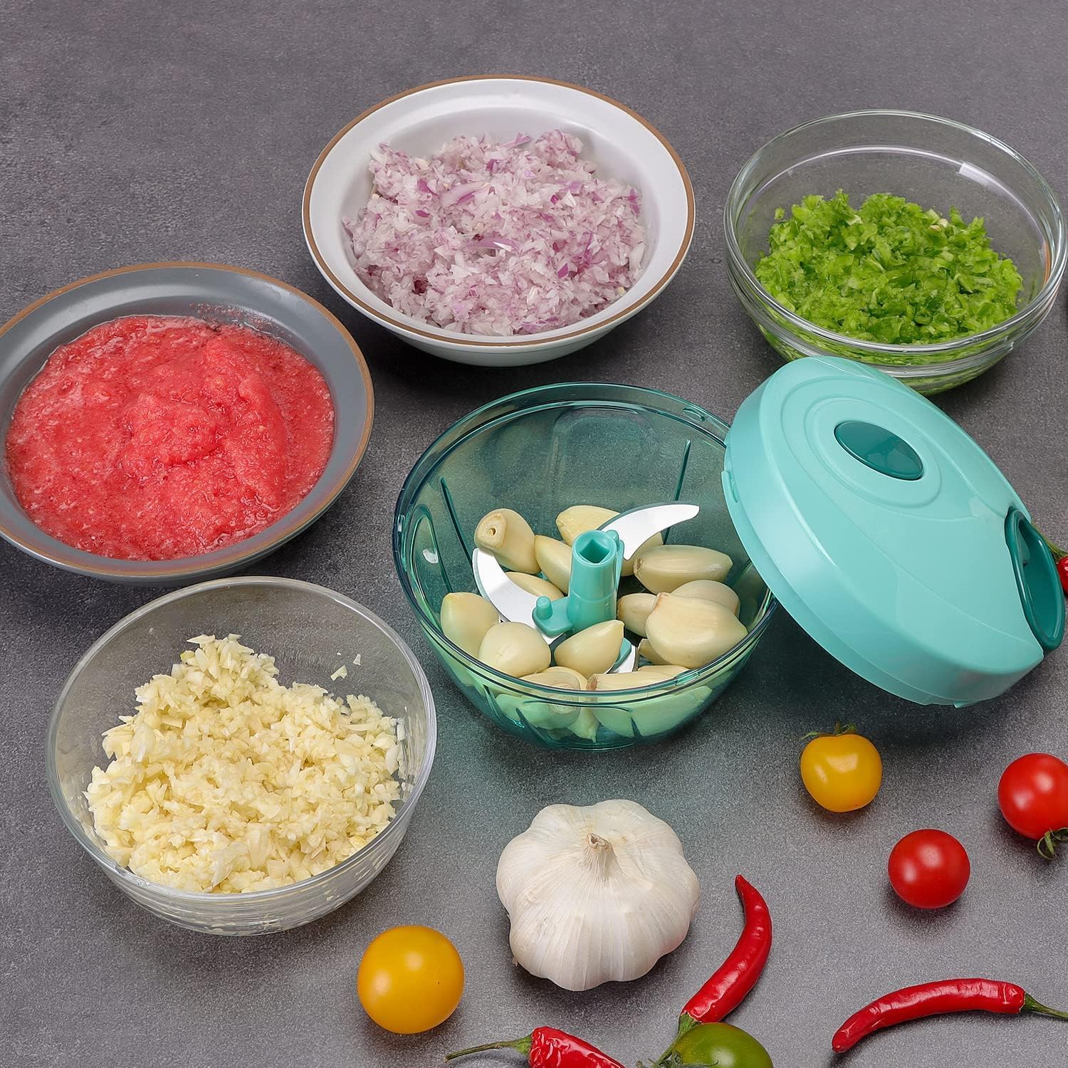 Manual Vegetable Chopper | Multipurpose Onion, Garlic & Vegetable Cutter with Pull Cord (500ml)