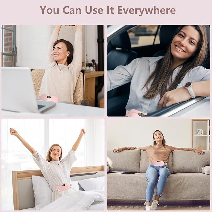 Period Pain Relief Heating Belt | Cordless, Rechargeable | 3 Heat + 4 Massage Modes