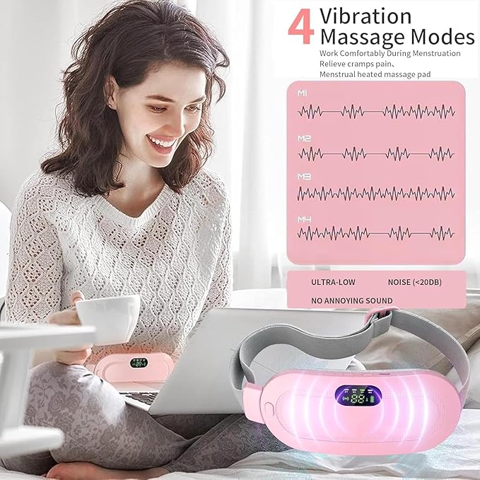 Period Pain Relief Heating Belt | Cordless, Rechargeable | 3 Heat + 4 Massage Modes