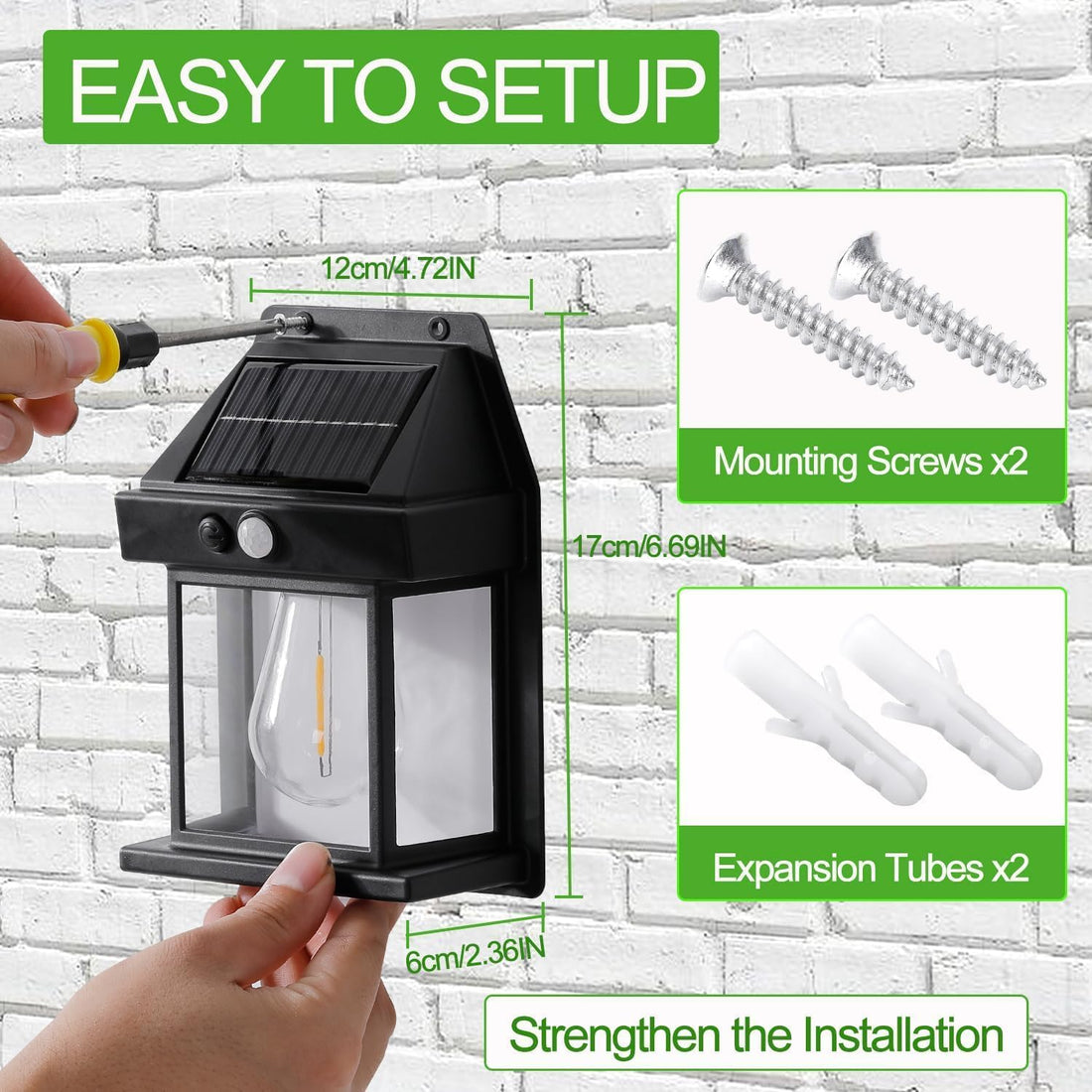 Solar Powered Waterproof Outdoor Wall Light with Motion Sensor | Auto Dusk to Dawn LED Lantern (Warm Yellow)