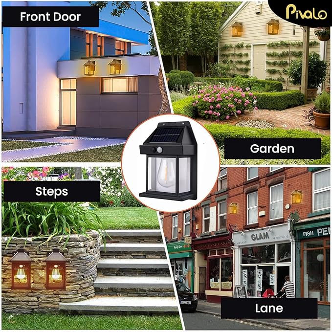 Solar Powered Waterproof Outdoor Wall Light with Motion Sensor | Auto Dusk to Dawn LED Lantern (Warm Yellow)