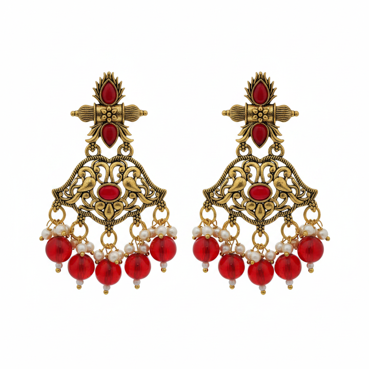 Traditional Antique Gold Peacock Jhumka Earrings - Product Image