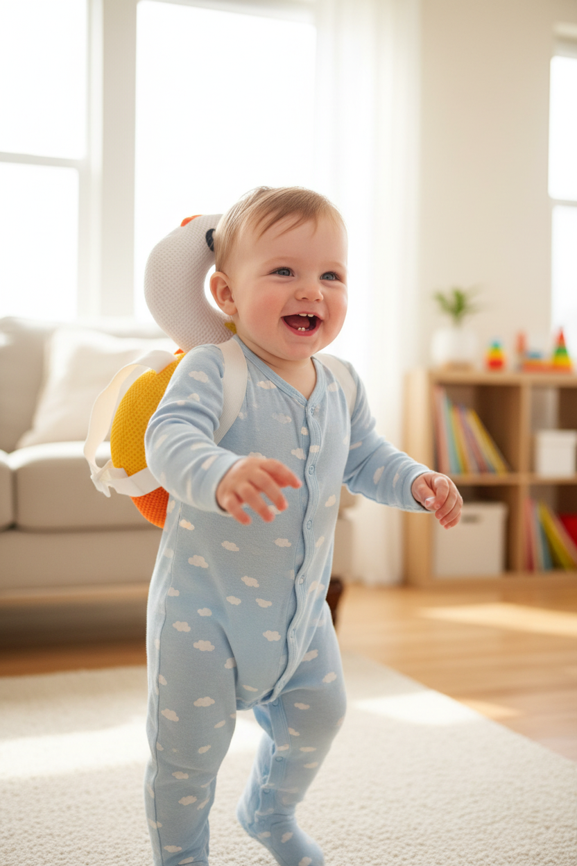 Baby wearing Duck Head Protection Pillow