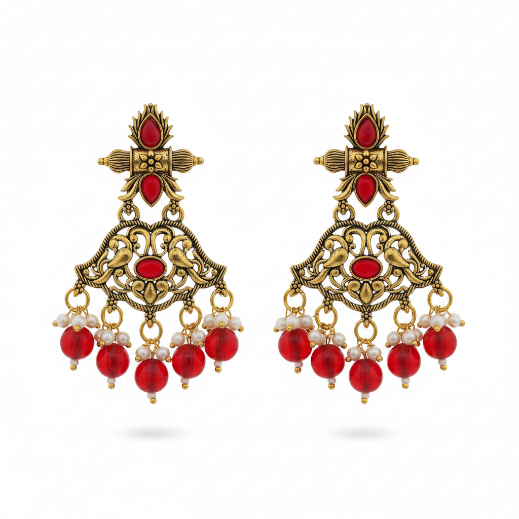 Antique Gold Earrings - White Background