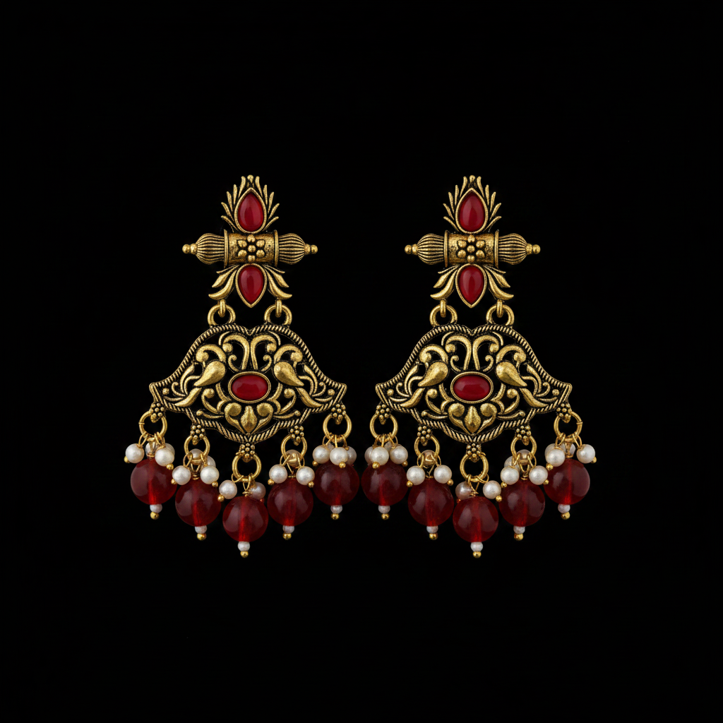 Antique Gold Earrings - Black Background